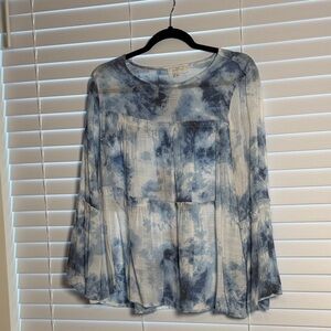 New Directions Blue and White Tie-Dye Blouse